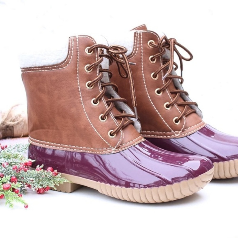 Sherpa Fur Winter Wine Duck Snow Boots - Picture 3 of 4